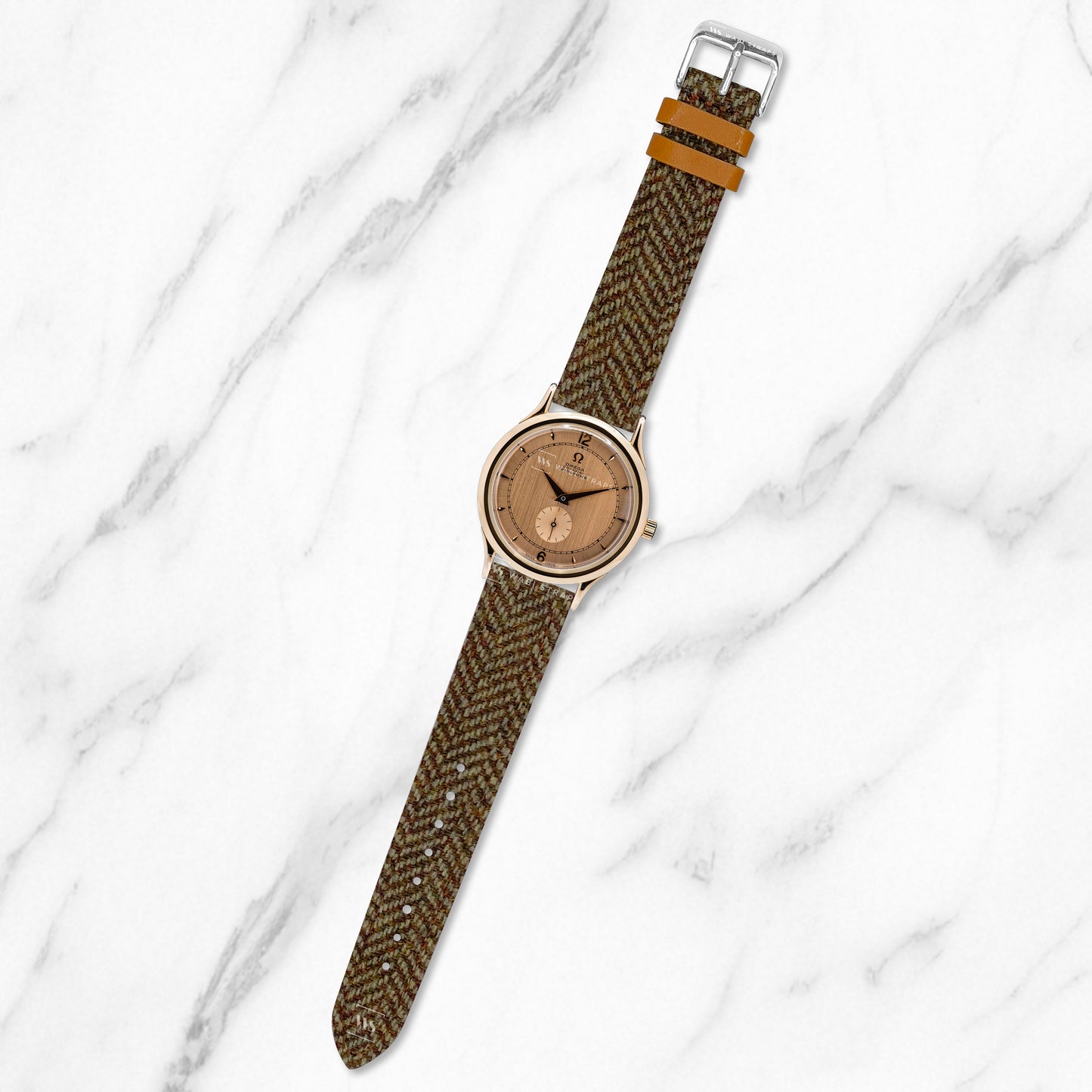 Khaki Tweed/Herringbone Leather Strap