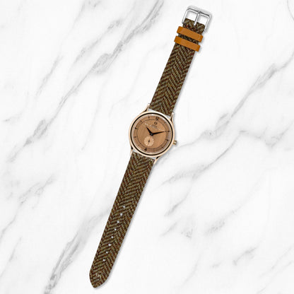 Khaki Tweed/Herringbone Leather Strap