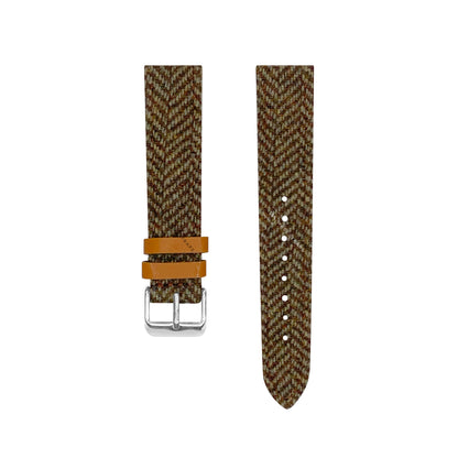 Khaki Tweed/Herringbone Leather Strap