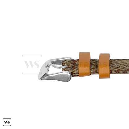 Khaki Tweed/Herringbone Leather Strap