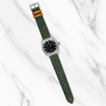 Army Green Tweed/Herringbone Leather Strap