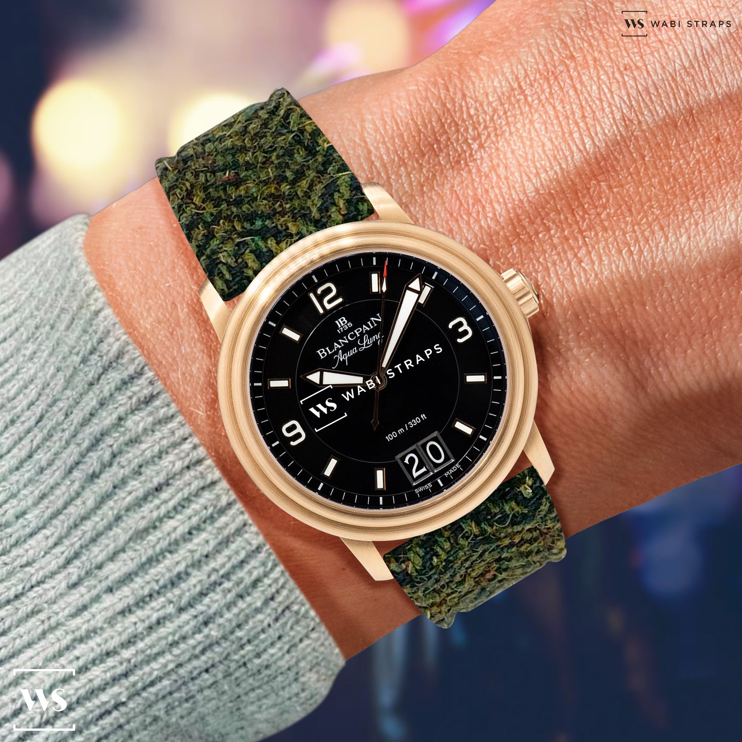 Army Green Tweed/Herringbone Leather Strap