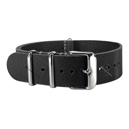 Black Crazy Horse Leather One-Piece Watch Strap