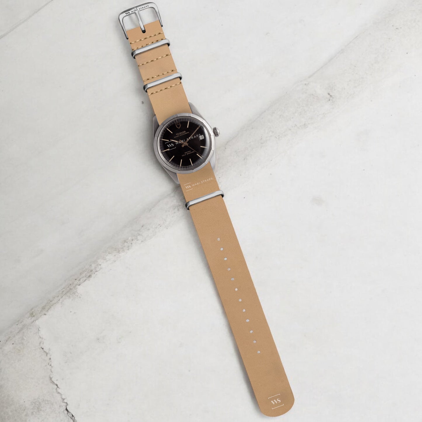 Beige Crazy Horse Leather One-Piece Watch Strap