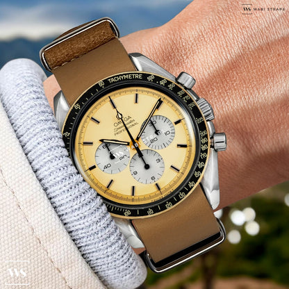 Beige Crazy Horse Leather One-Piece Watch Strap