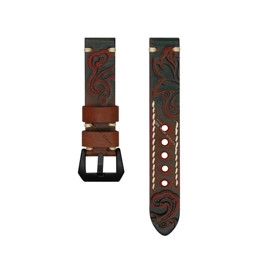 Red Maori Style Embossed Leather Strap