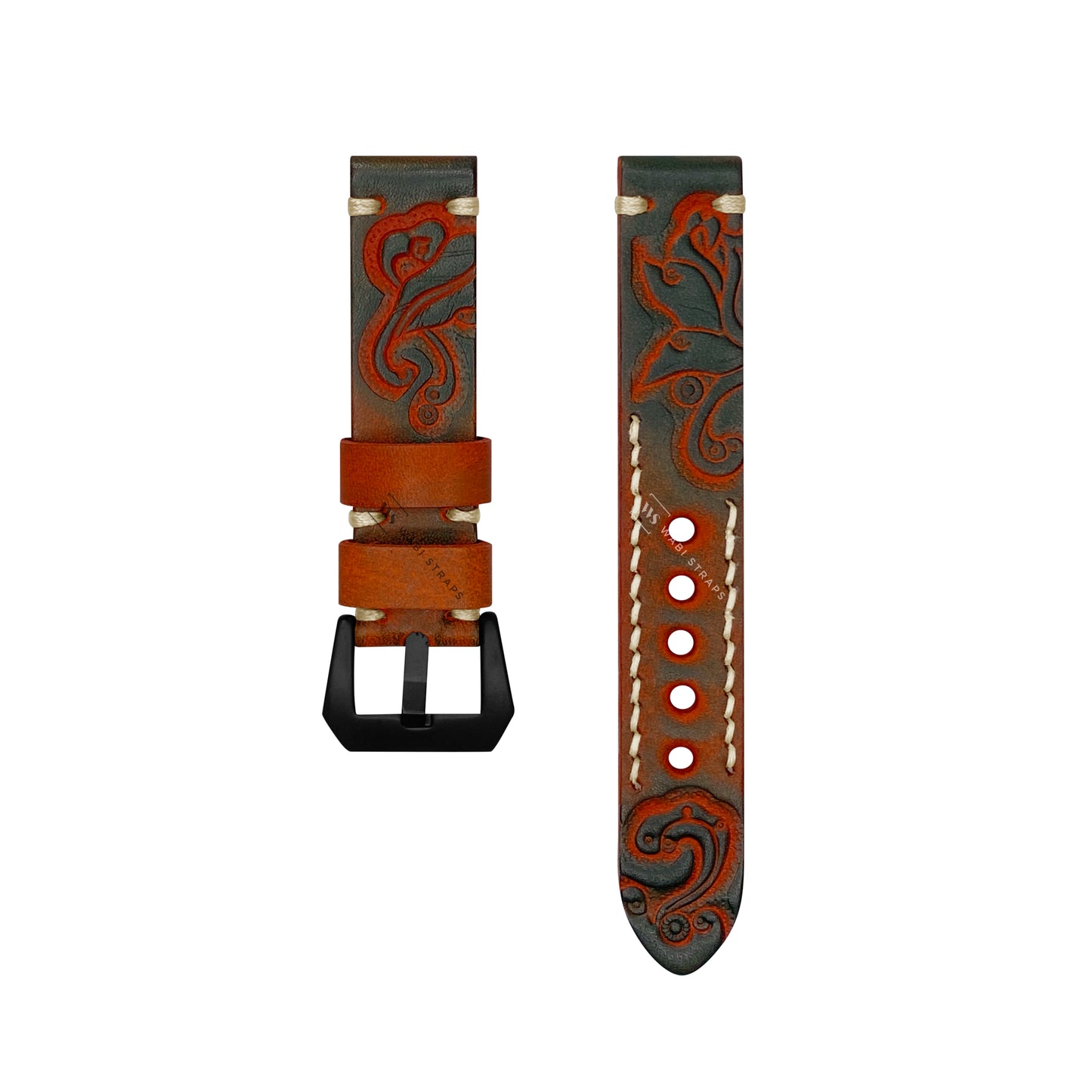 Orange Maori Style Embossed Leather Strap