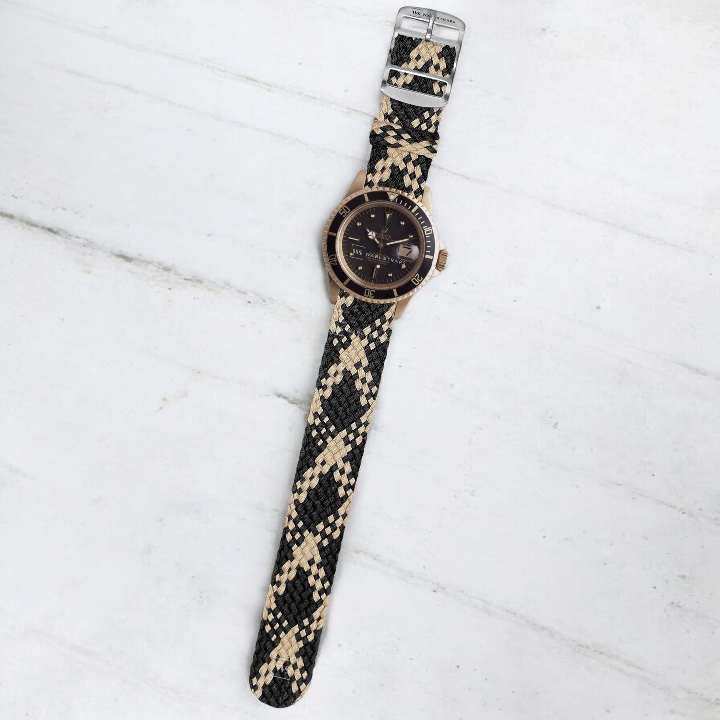 Black & Beige Braided Perlon Strap