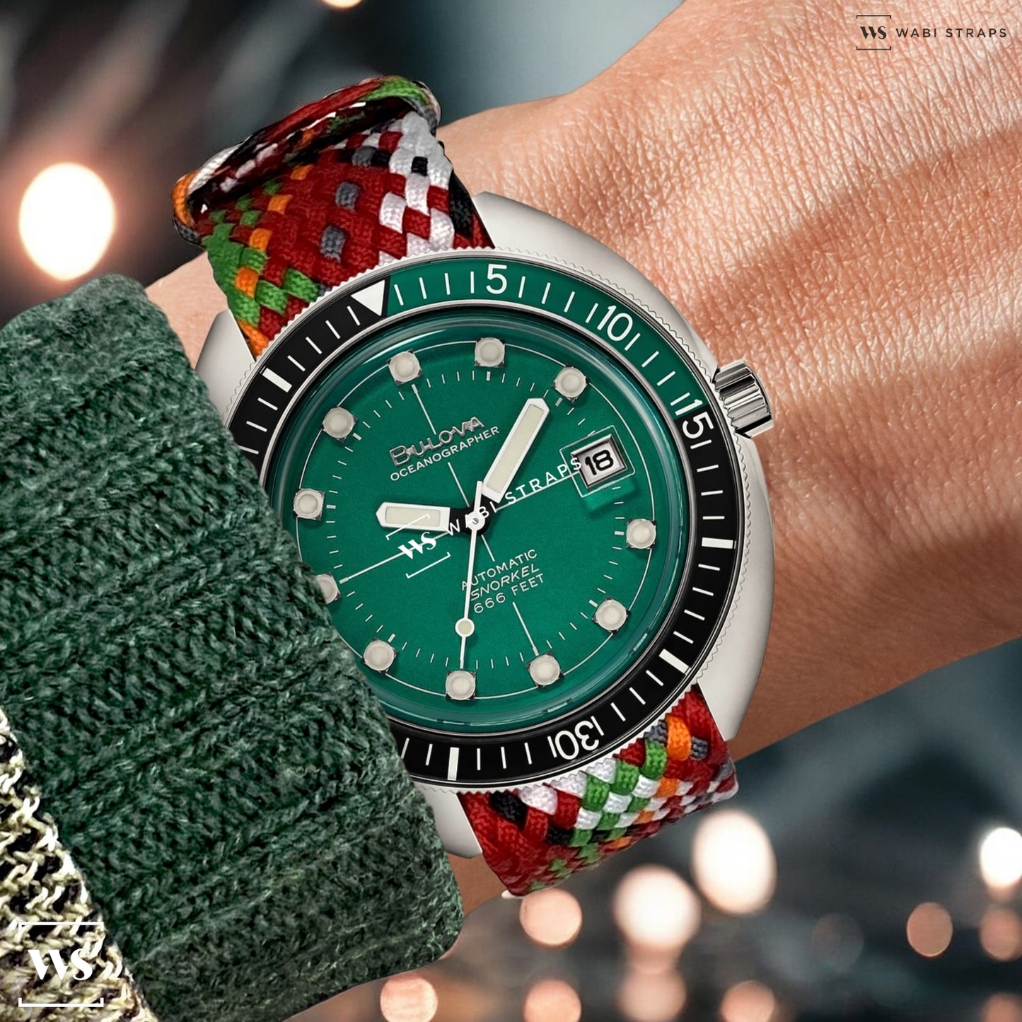 Red, Green & White Braided Perlon Strap