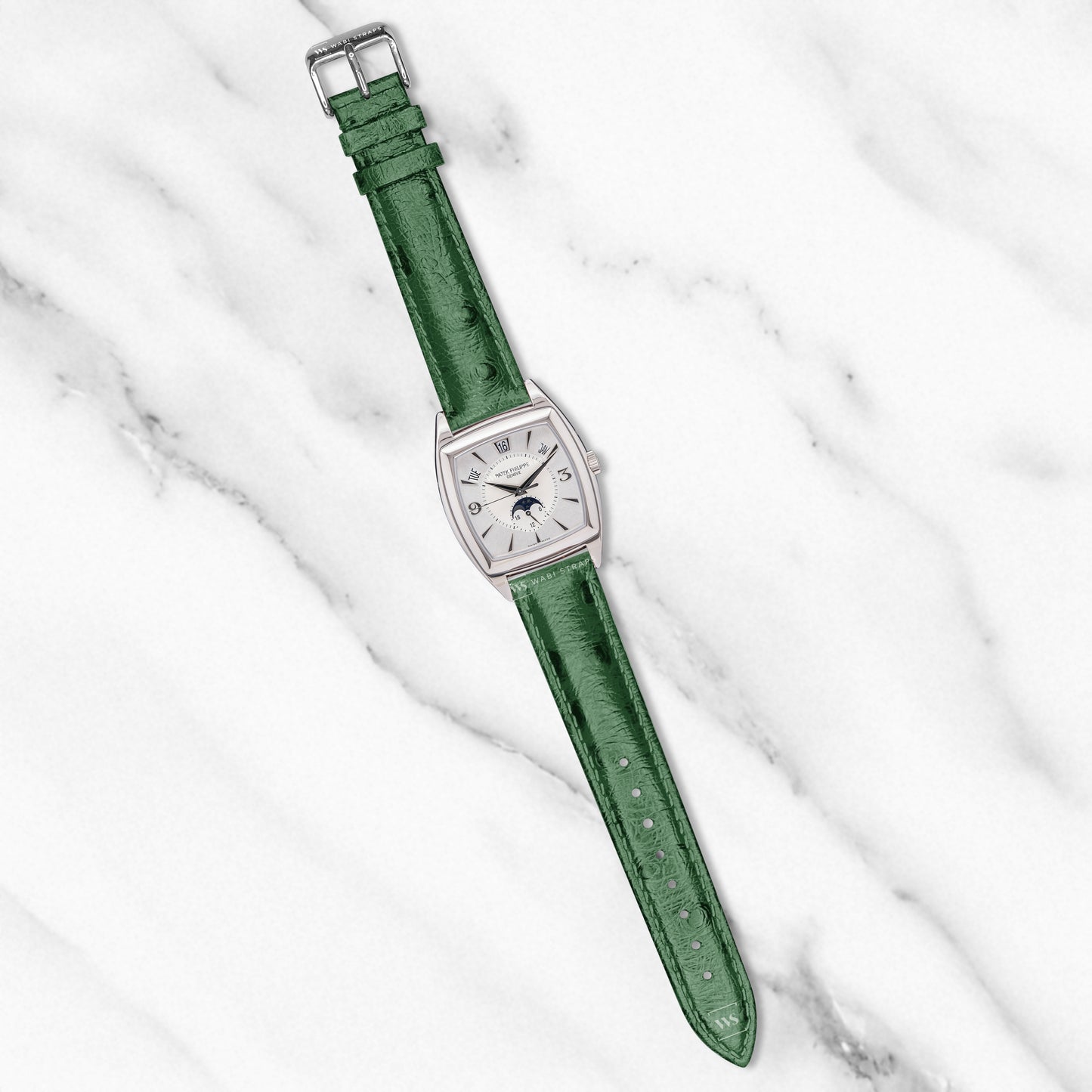 Green Ostrich Grain Padded Leather Strap