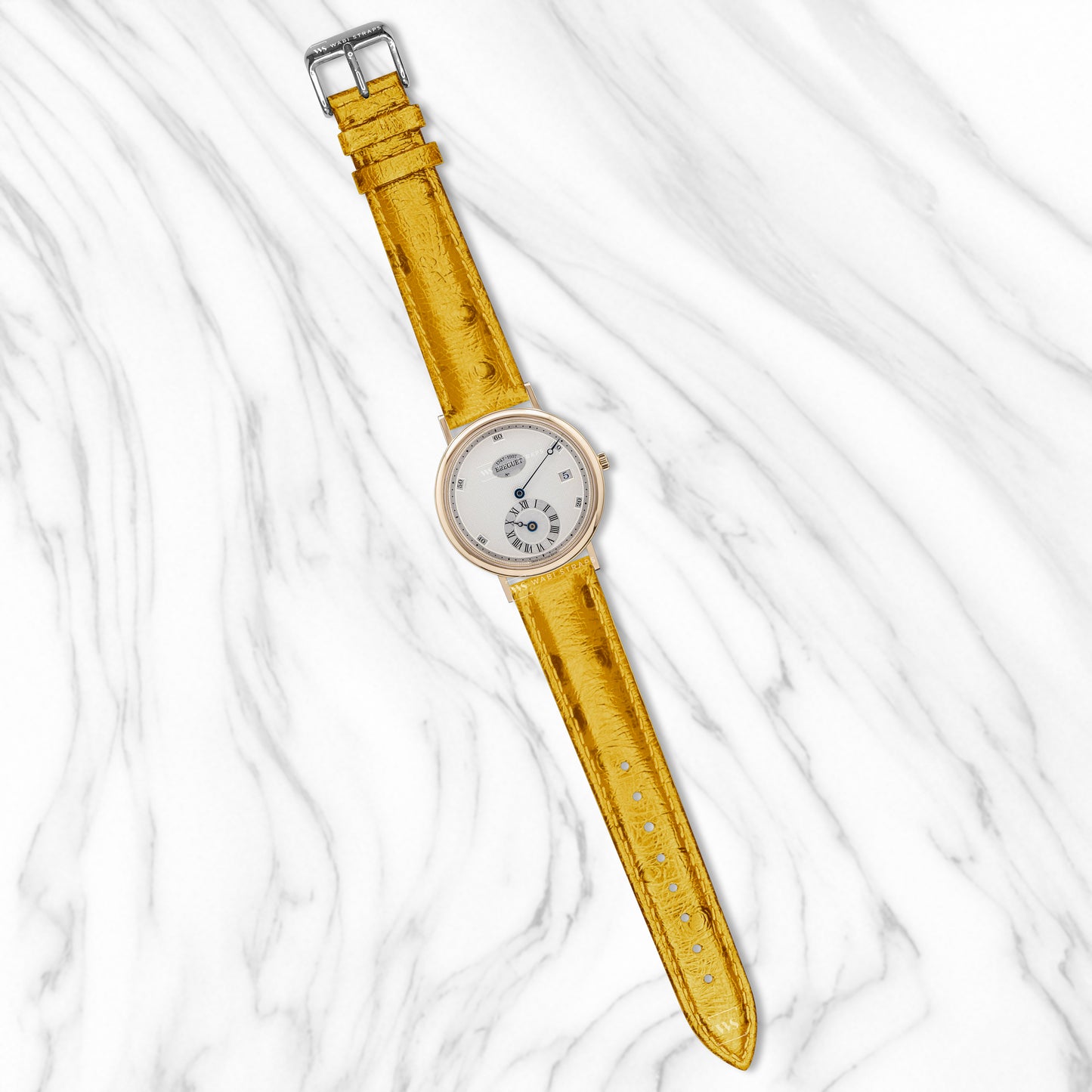 Yellow Ostrich Grain Padded Leather Strap