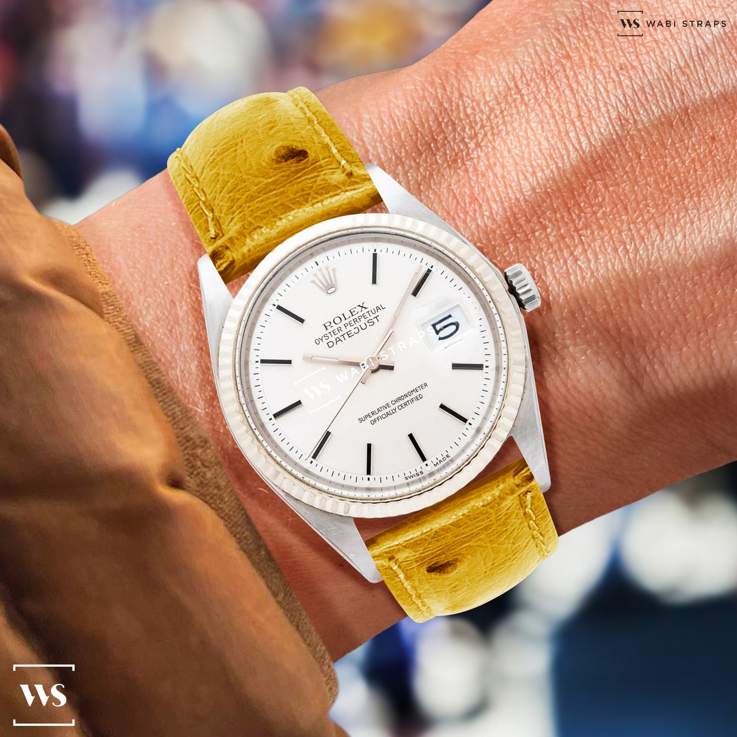 Yellow Ostrich Grain Padded Leather Strap