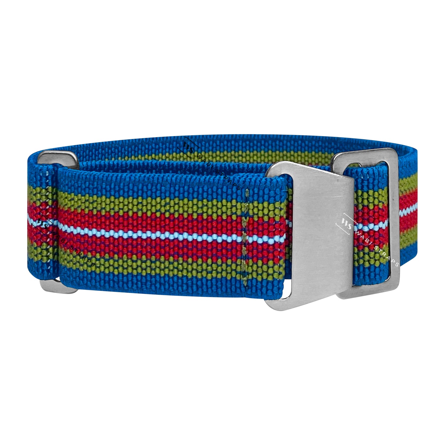 Blue, Yellow, Red & White Elastic Parachute Strap