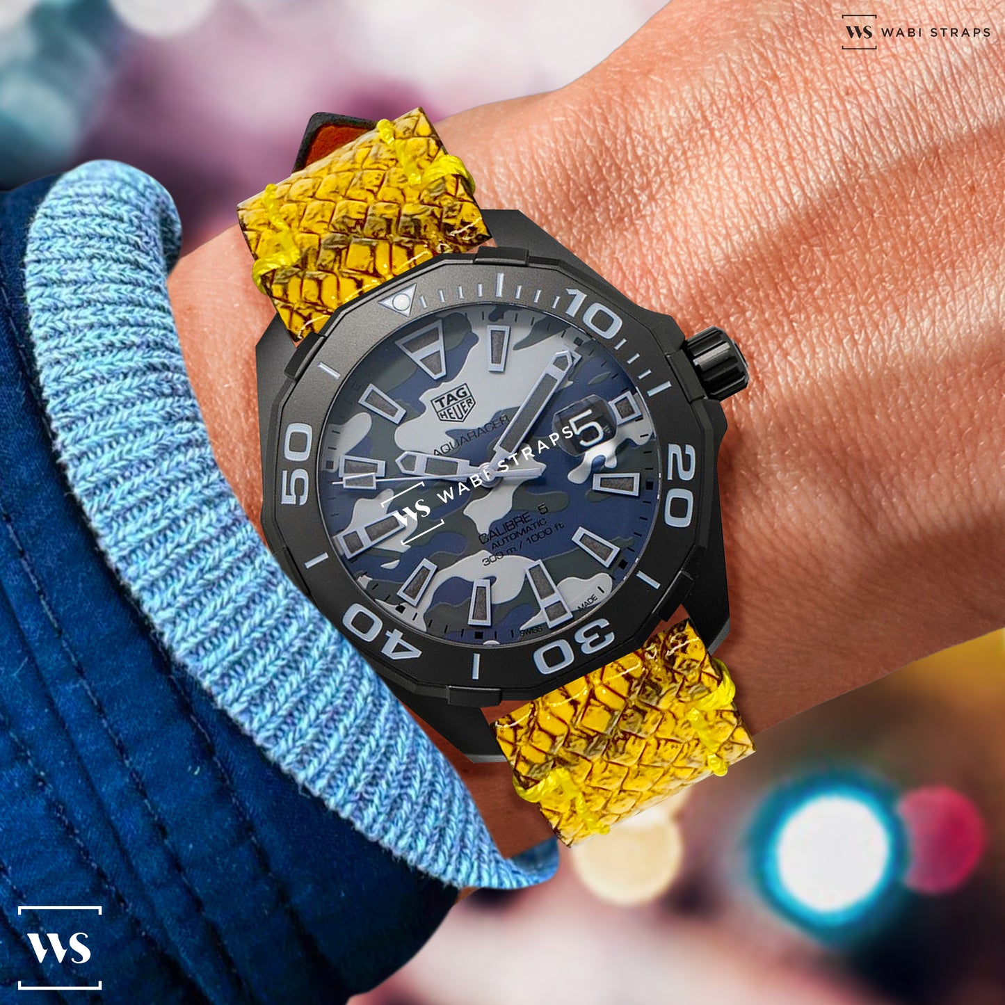 Yellow Python Grain Embossed Leather Strap