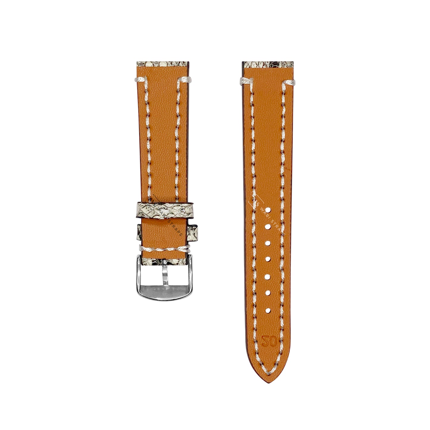 White Python Grain Embossed Leather Strap