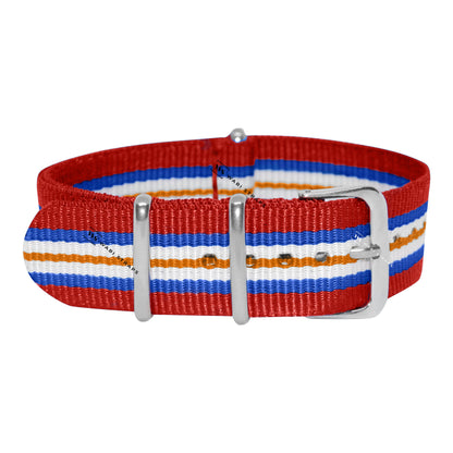 Red, Blue, White & Orange Racing British Military Watch Strap