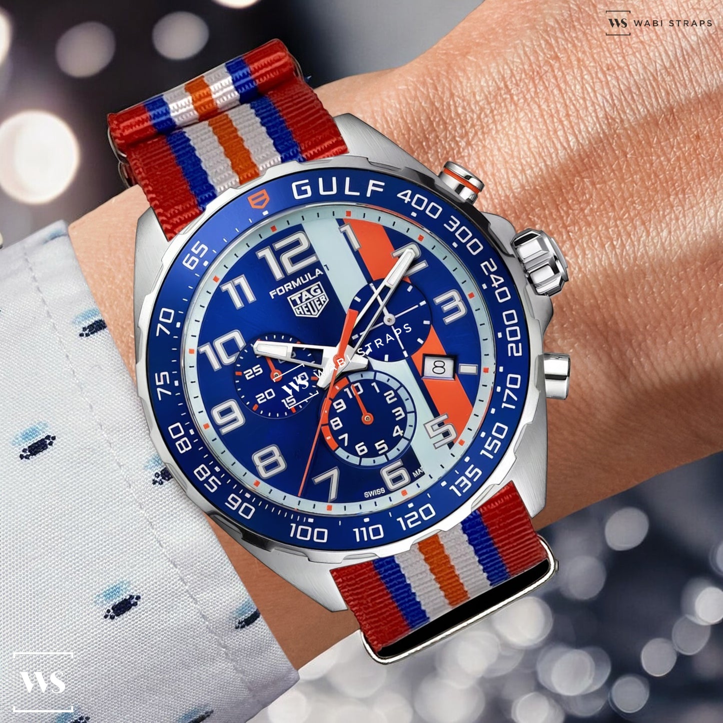 Red, Blue, White & Orange Racing British Military Watch Strap