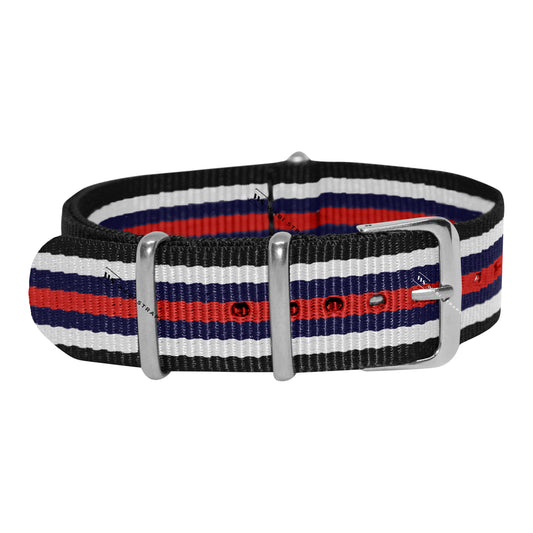 Black, White, Navy & Red Racing British Military Watch Strap