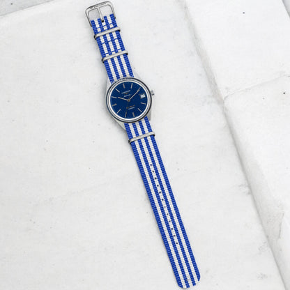 Blue & White Striped Racing British Military Watch Strap