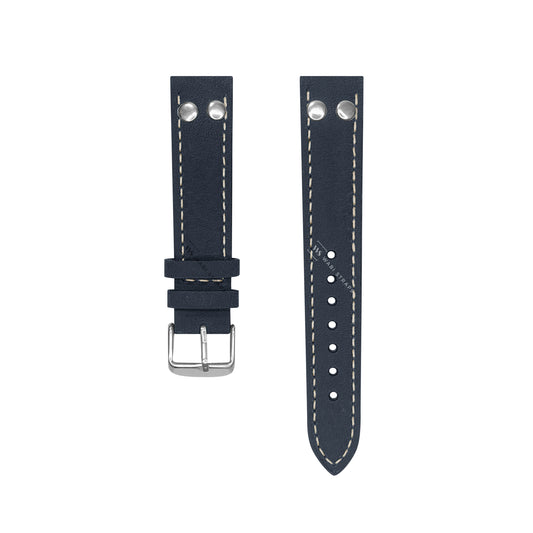 Blue Aviator Crazy Horse Riveted Leather Strap