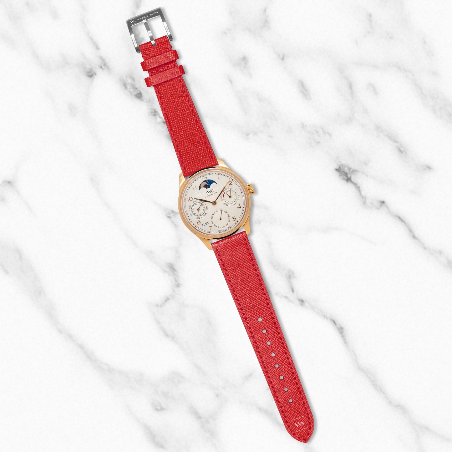 Red Saffiano Textured Leather Strap