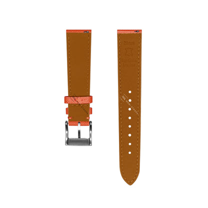 Orange Saffiano Textured Leather Strap