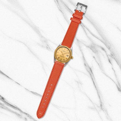 Orange Saffiano Textured Leather Strap