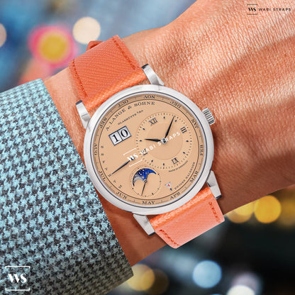 Orange Saffiano Textured Leather Strap