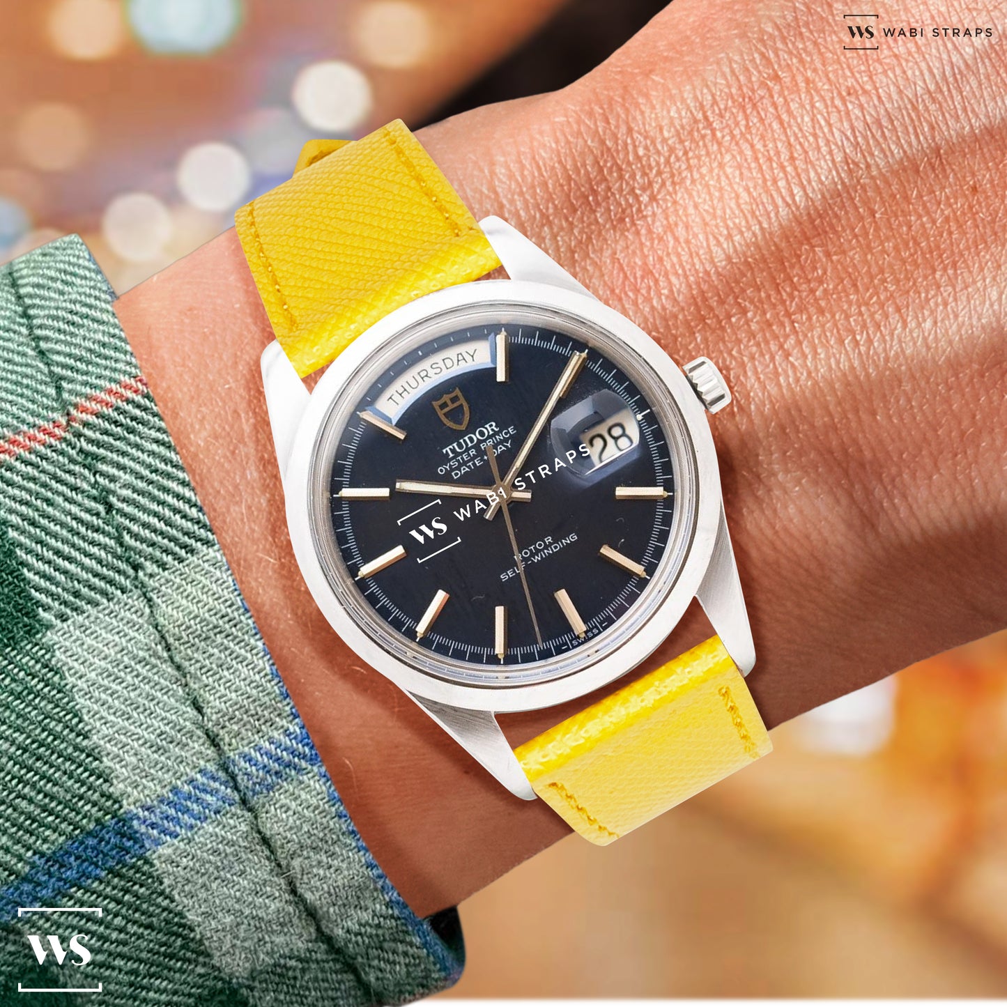 Yellow Saffiano Textured Leather Strap