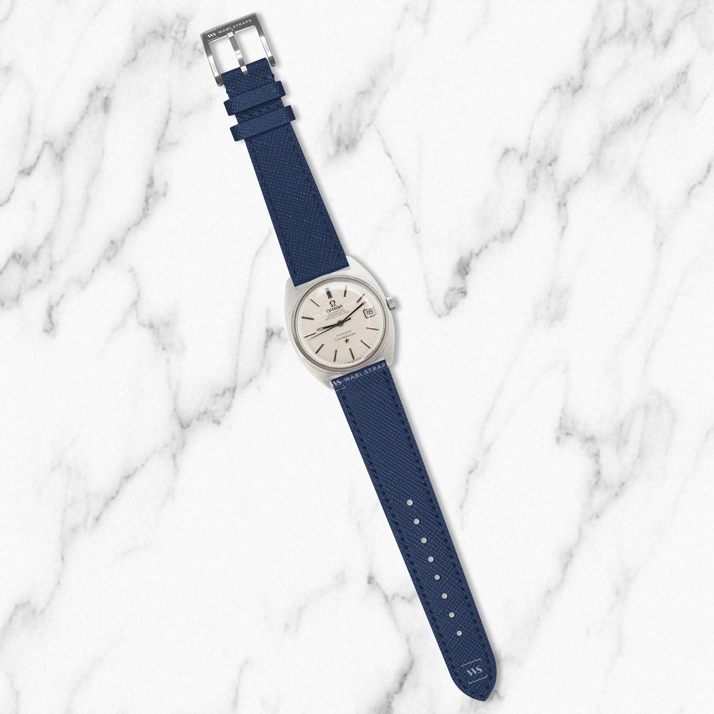 Navy Saffiano Textured Leather Strap