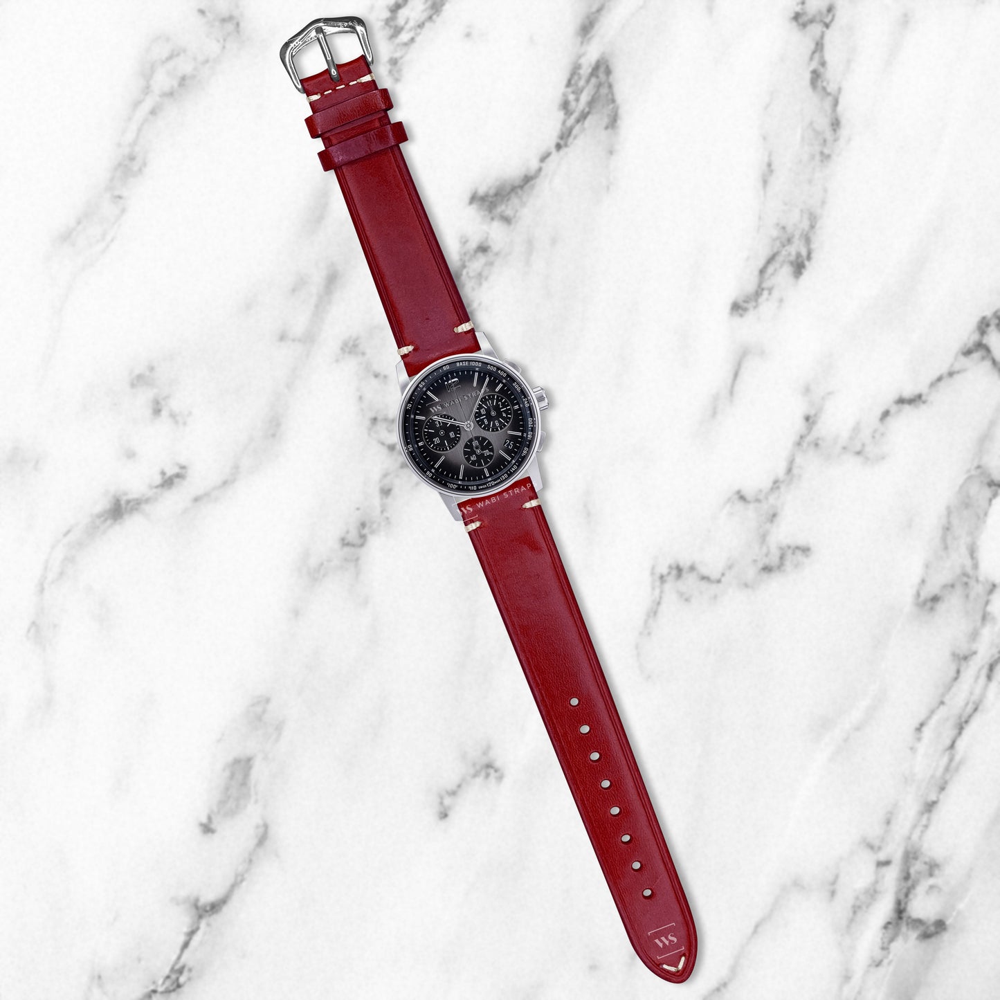 Red Two Stitch Oiled Leather Strap