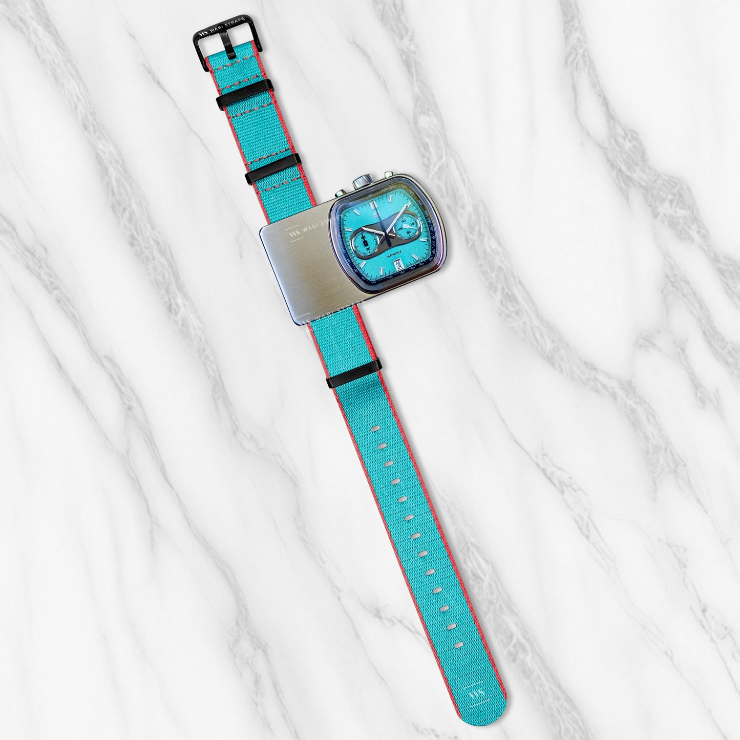 Sky Blue & Red Trim Edge Premium Strap