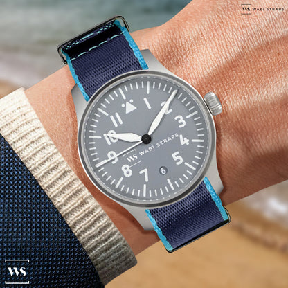 Navy & Sky Blue Trim Edge Premium Strap