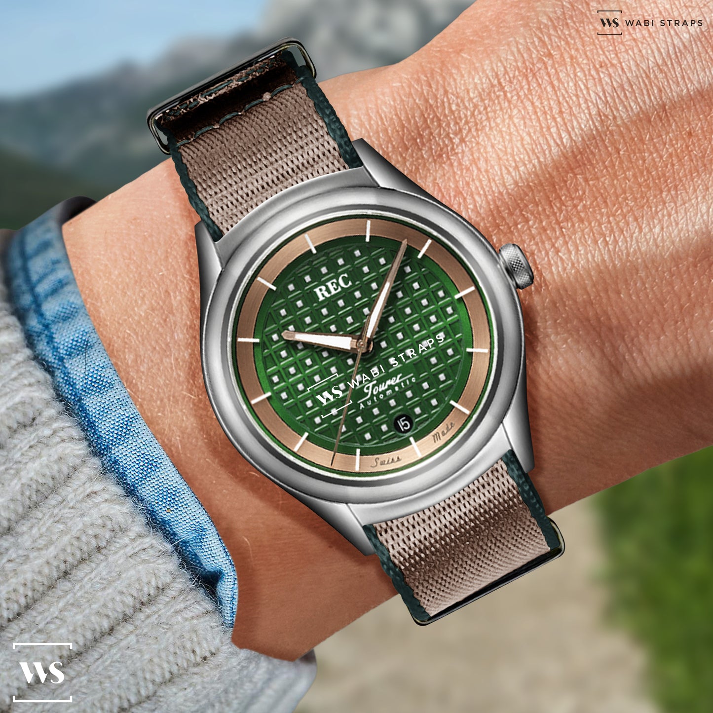 Beige & Green Trim Edge Premium Strap