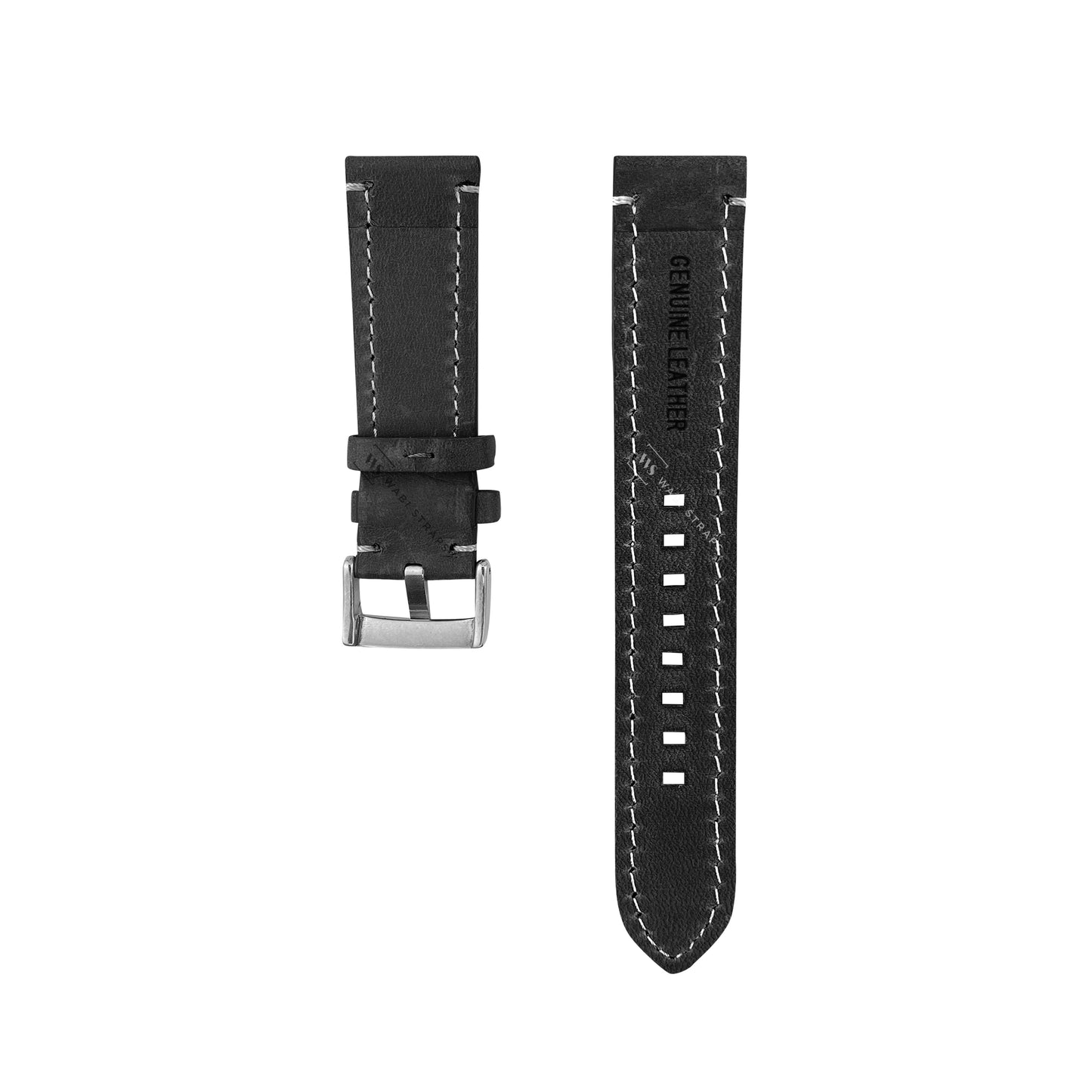 Black-White Thick Leather Watch Strap