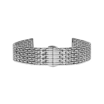 Silver 9-Row Textured Rice Bead Metal Bracelet