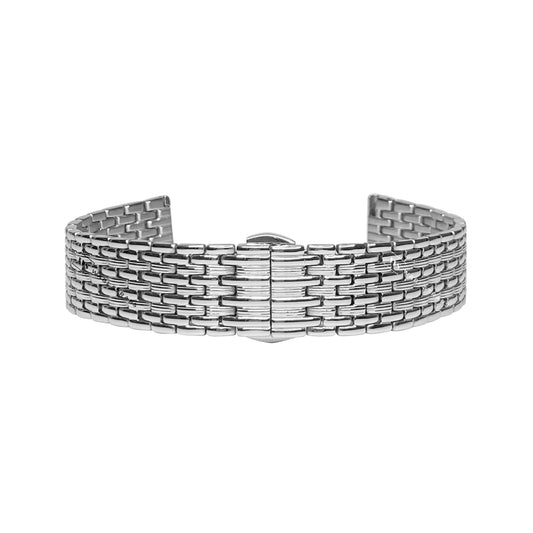 Silver 9-Row Textured Rice Bead Metal Bracelet