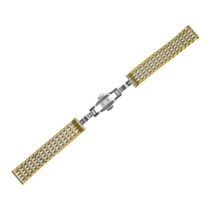 Gold & Silver 9-Row Textured Rice Bead Metal Bracelet