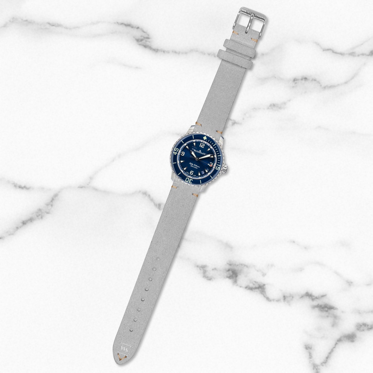 Light Grey Two Stitch Velvet Watch Strap