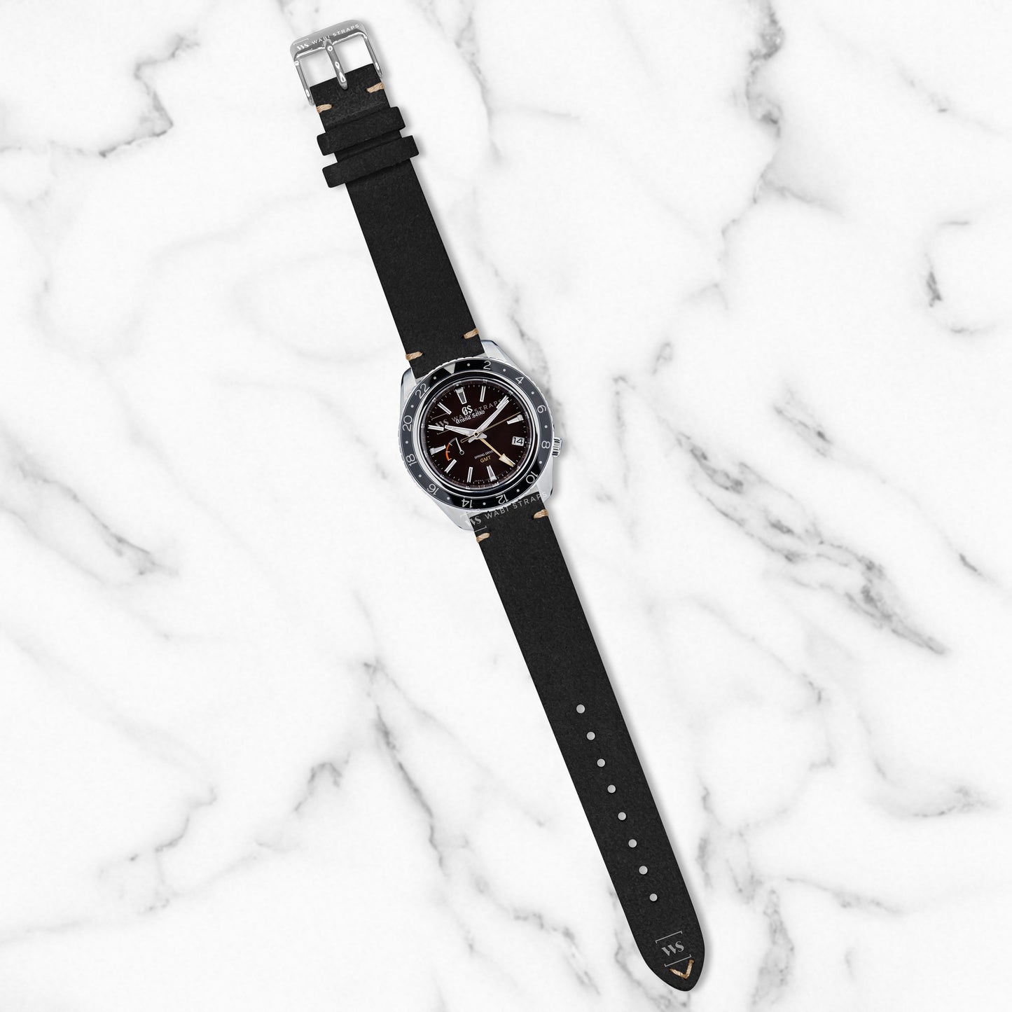 Black Two Stitch Velvet Watch Strap