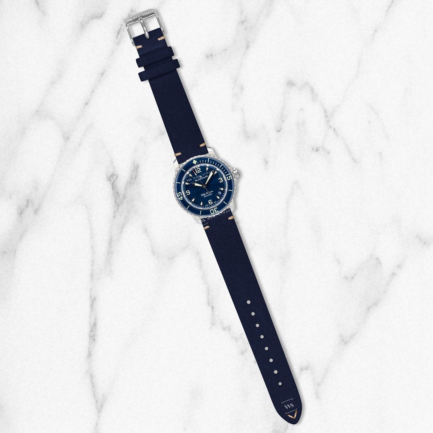 Navy Two Stitch Velvet Watch Strap