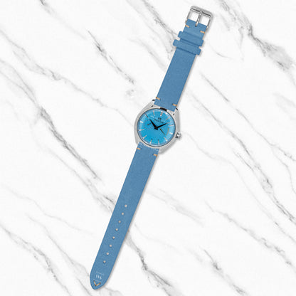 Light Blue Two Stitch Velvet Watch Strap