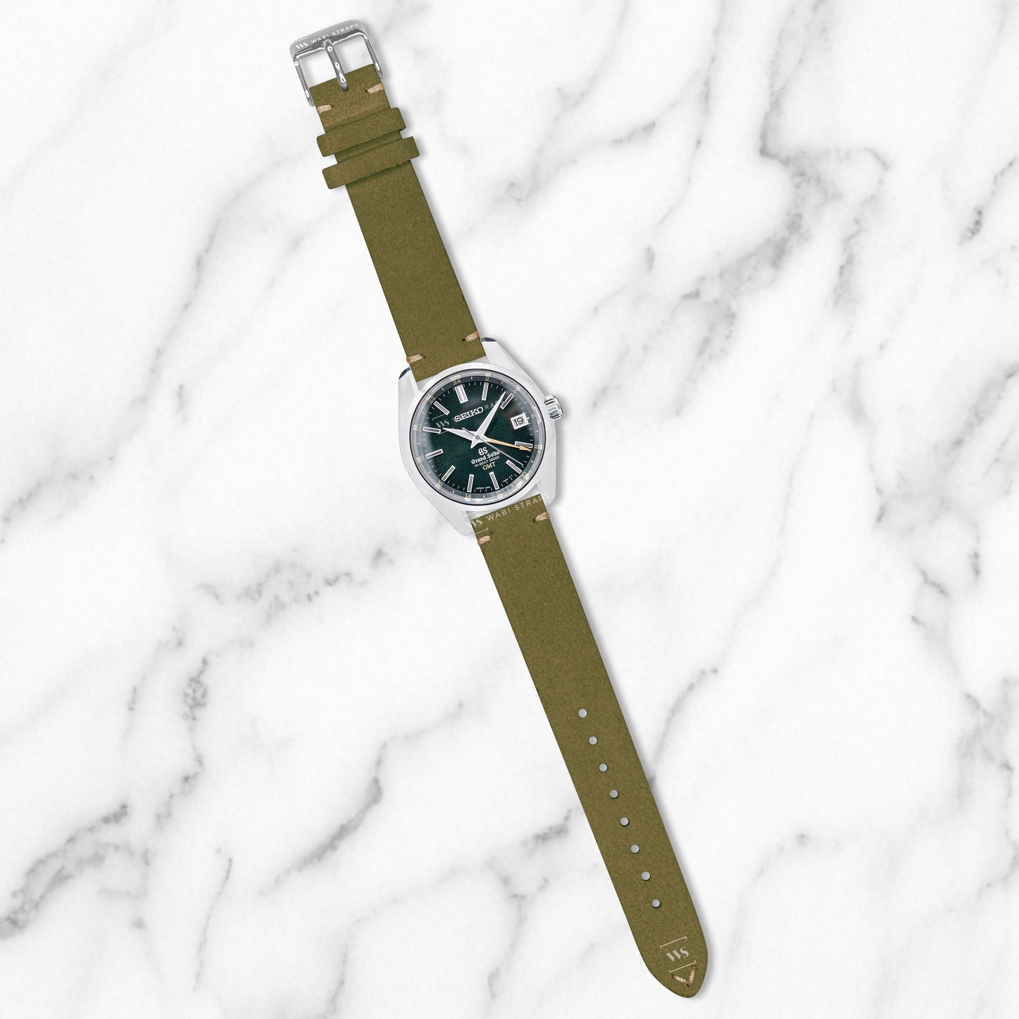 Army Green Two Stitch Velvet Watch Strap