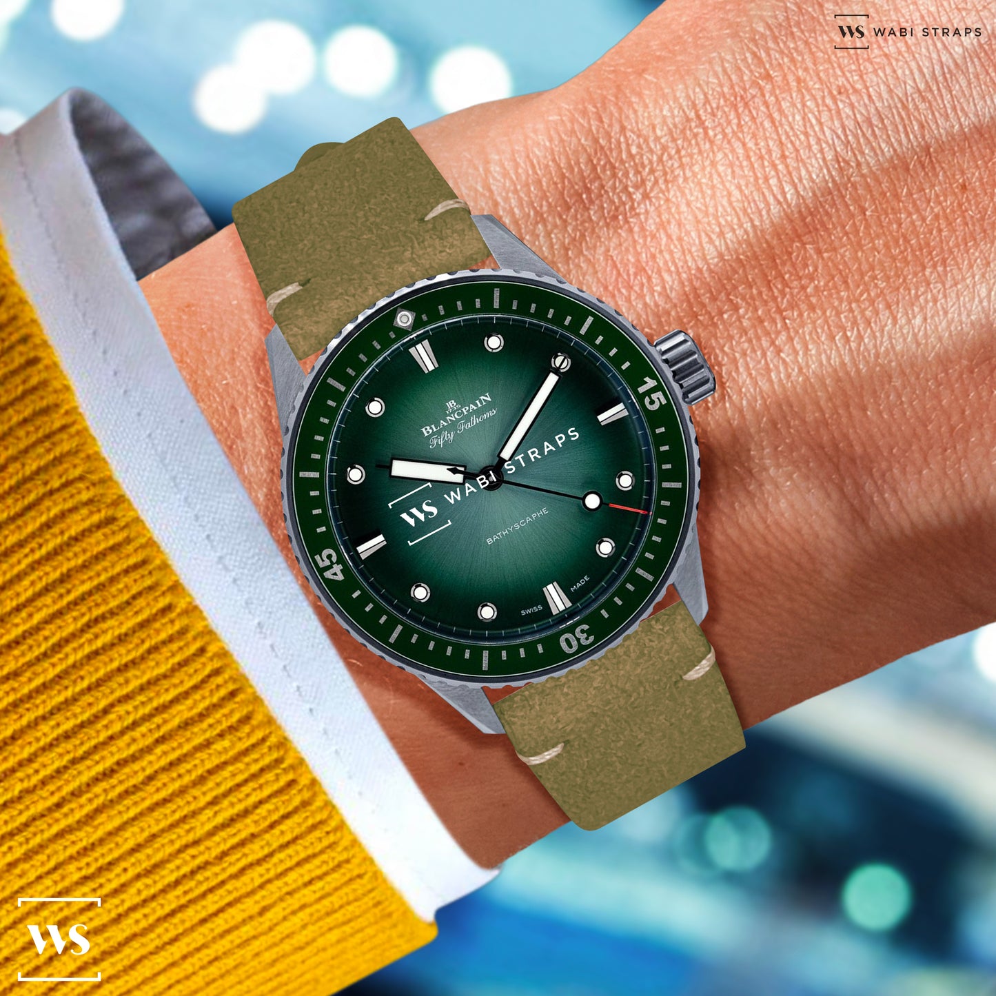 Army Green Two Stitch Velvet Watch Strap