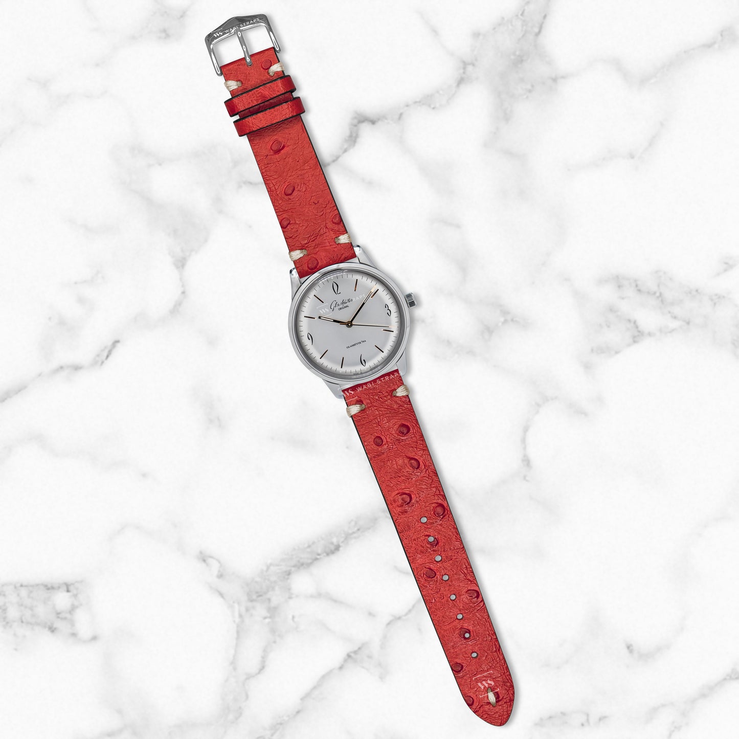 Red Vintage Ostrich Leather Strap