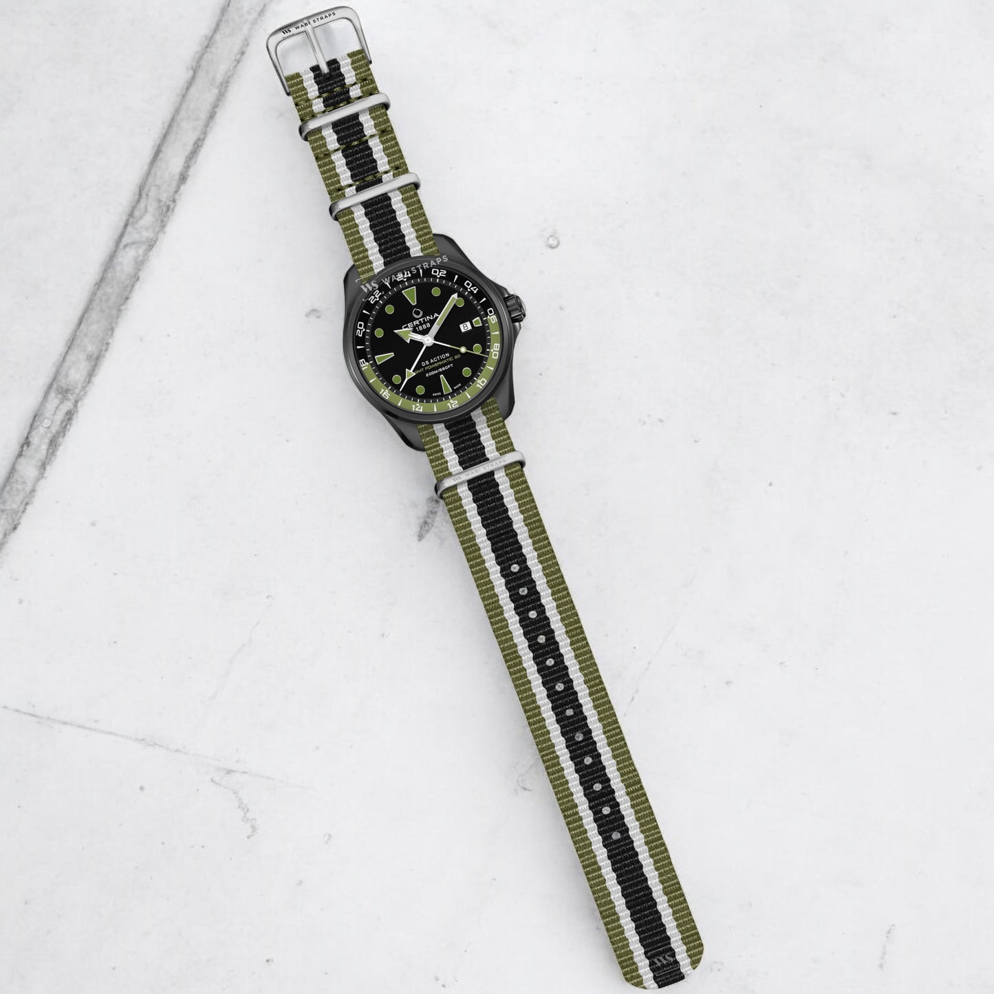 Green, White & Black Retro British Military Watch Strap