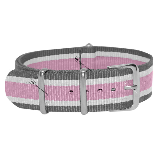 Grey, White & Pink Retro British Military Watch Strap