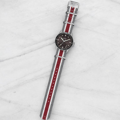 Grey, White & Red Retro British Military Watch Strap