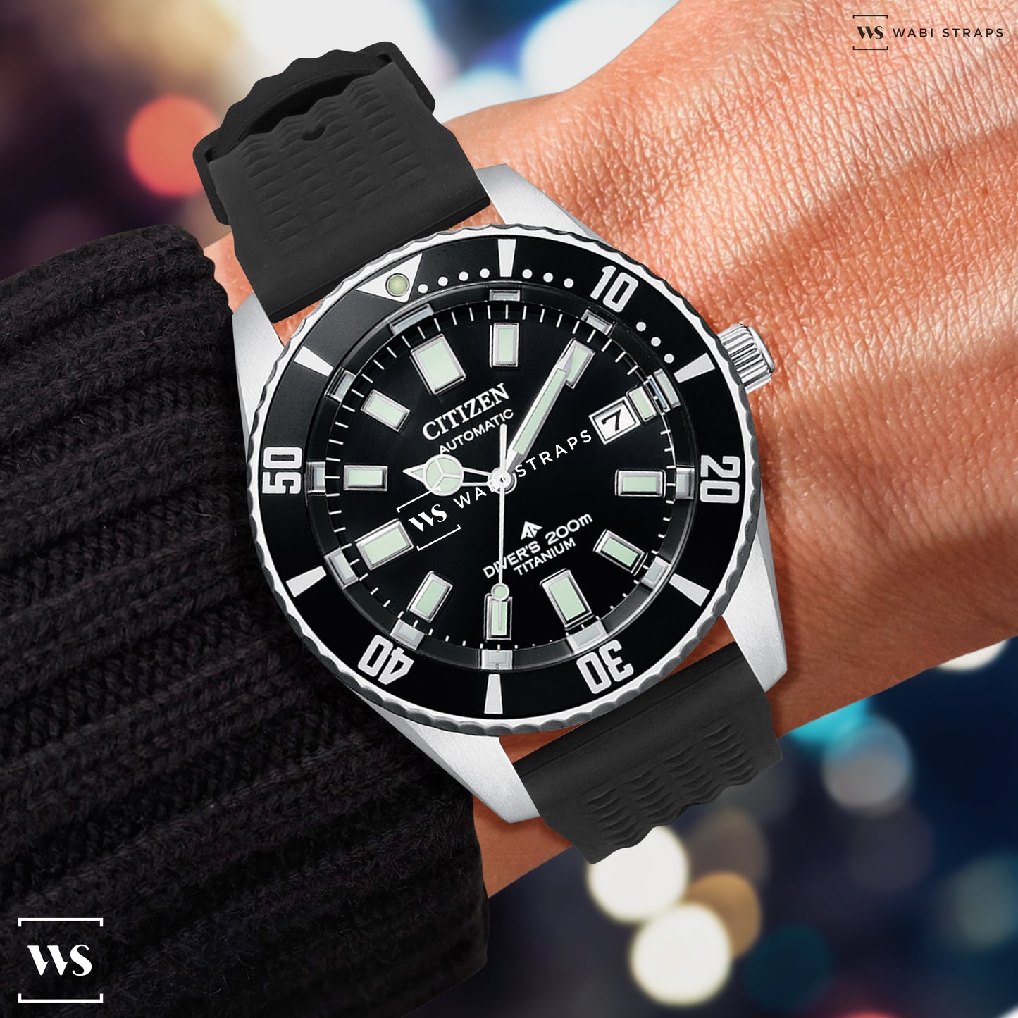 Black Waffle Ribbed Rubber Strap