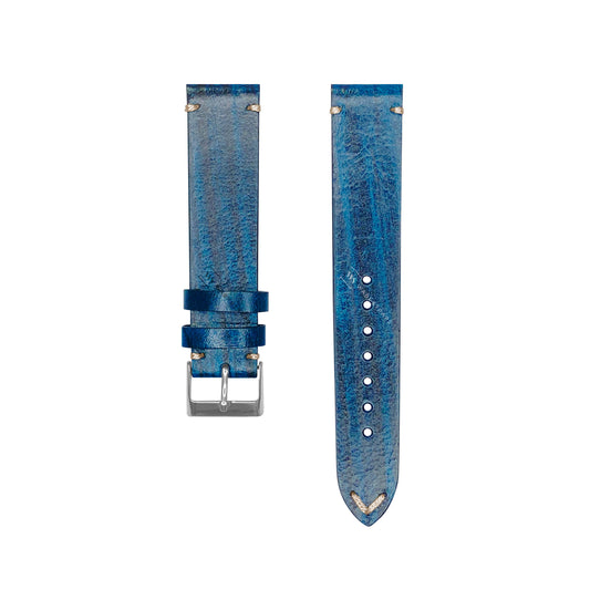 Blue Wood Grain Leather Strap